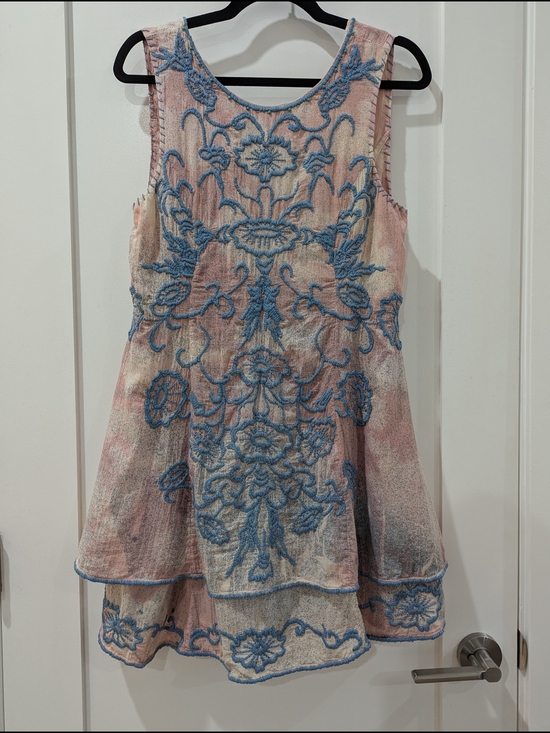 Free People Other - Free People Blue Embroidered Pink Layered Dress